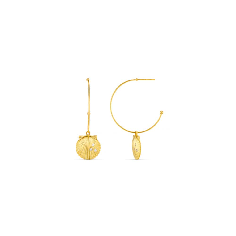 Pav?? Shell Fine Hoop Earrings
