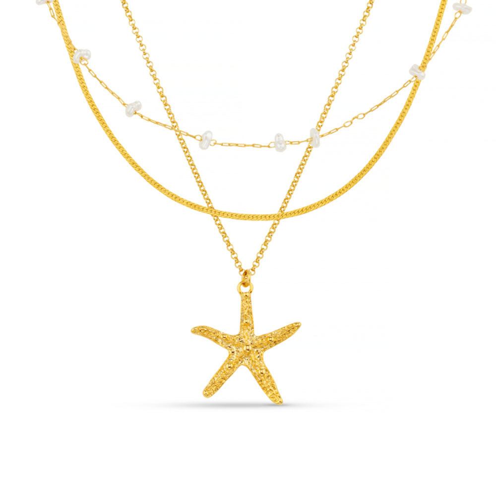 Starfish & Pearl 3-Row Necklace