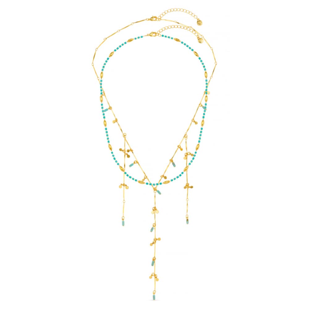 Turquoise Bead & Fringe Multi-Row Lariat Necklace - Image 3
